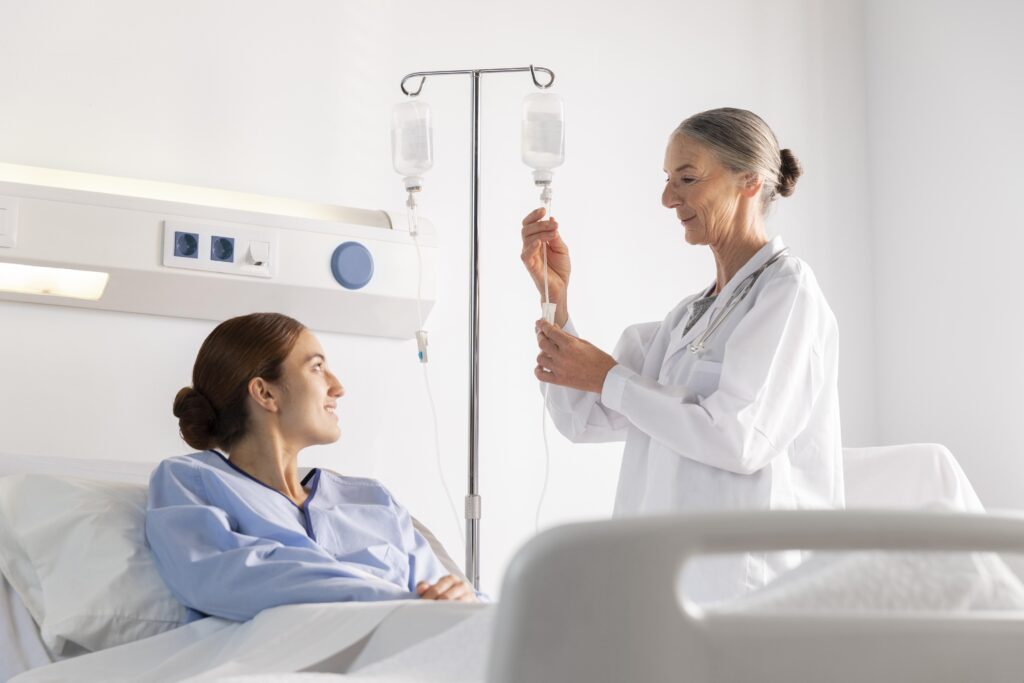 Patient receiving IV drip therapy for energy and wellness.