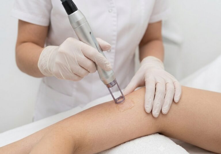 Provider performing microneedling treatment on a patient